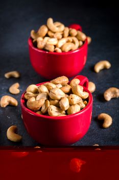Cashew nuts in the cups