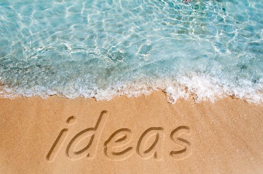 Ideas word sign on the beach sand