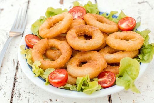 Served fried squid rings