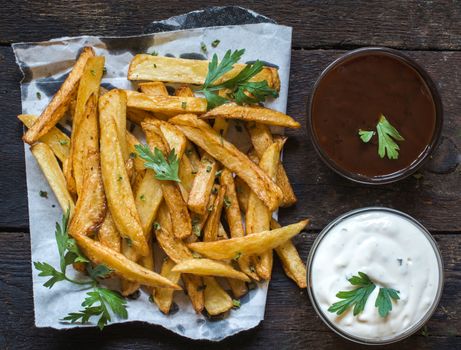 French fries and sauces