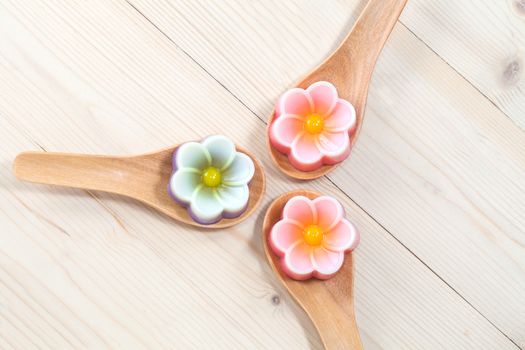 Thailand tradition ,Flower Dessert Coconut Jelly on wood 