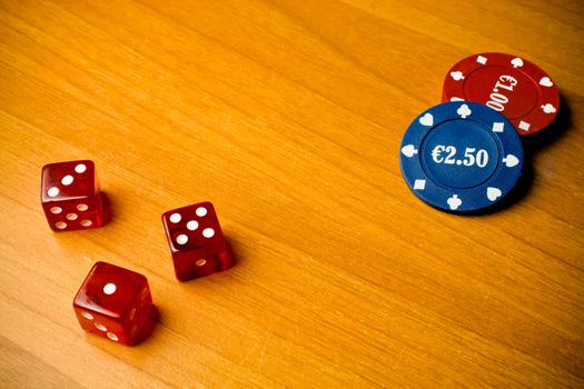 dice and gambling chips