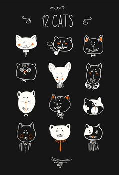 Set of cats heads. Face  Vector illustration