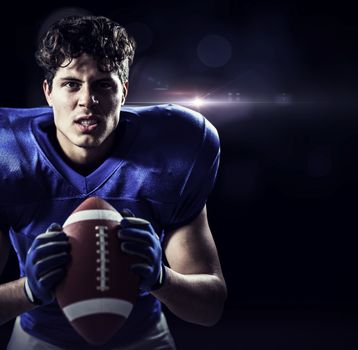Composite image of portrait of aggressive american football player