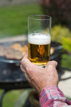 Grill  and glass of beer 