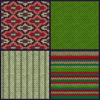 Seamless Knitted Pattern. Set of Christmas Samples