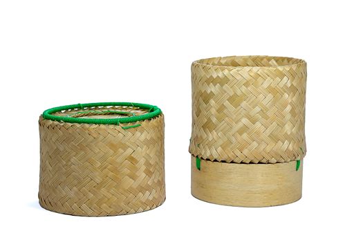 Wicker Bamboo sticky rice tradition handicraft with white backgr
