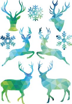 Geometric Christmas deer, vector set