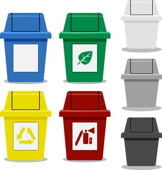 Set of Trash bin with symbol in flat icon style