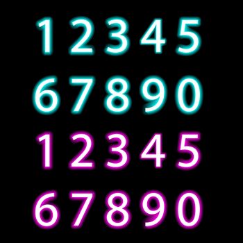 Set of neon numbers, isolated vector