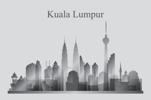 Kuala Lumpur city skyline silhouette in grayscale
