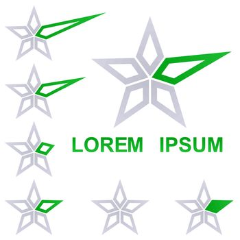 Grey and green star symbol logo design set