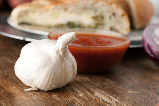 Garlic Bulb with Italian Food