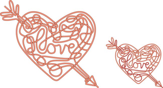 Illustrated love maze with a solution