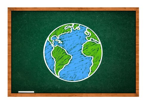 Earth on green school chalkboard