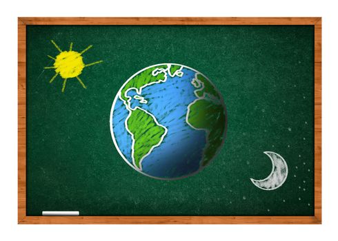 Earth on green school chalkboard
