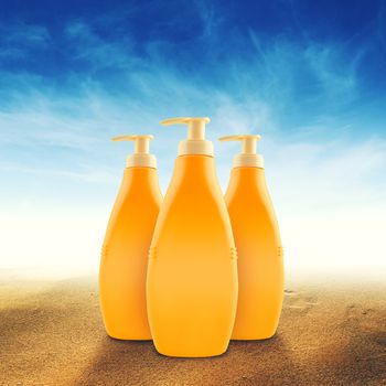 Bottles of Sunbath oil or sunscreen