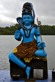  marble blue wood statue of a Hinduism  