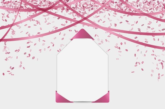 blank card with confetti and ribbons