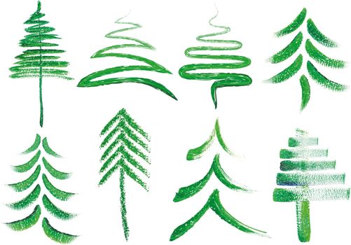 Watercolor Christmas trees, vector set