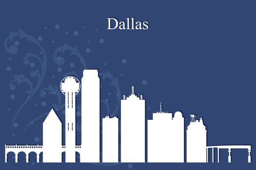 Dallas city skyline silhouette on blue background