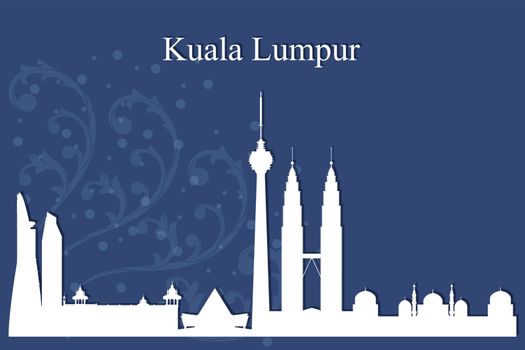 Kuala Lumpur city skyline silhouette on blue background