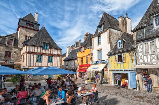 Lively town square in Quimper, Brittany, France