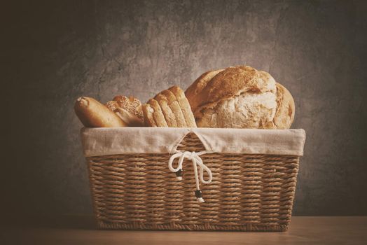 Retro toned bread in basket