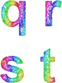 Rainbow sketch font set - lowercase letters q, r, s, t