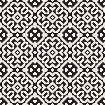 Vector Seamless Black And White Ethnic Geometric Blocks Pattern