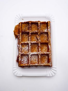 baked waffle with sugar top view