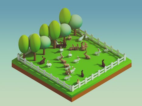 animals in the landscape, isometric view