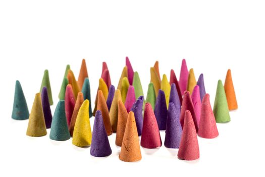 Colorful incense cones with white background