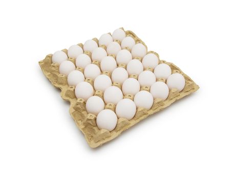 Eggs in carton on white with clipping path