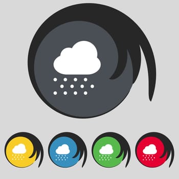snowing icon sign. Symbol on five colored buttons. 