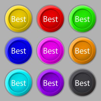 Best seller sign icon. Best-seller award symbol. Set of colored buttons. 
