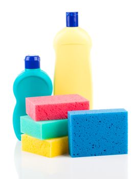 Plastic detergent bottles with sponges