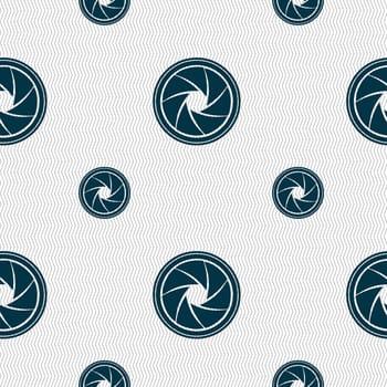 diaphragm icon. Aperture sign. Seamless pattern with geometric texture. 