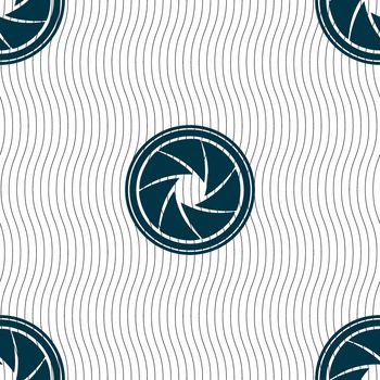diaphragm icon. Aperture sign. Seamless pattern with geometric texture. 