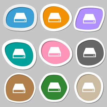 CD-ROM icon symbols. Multicolored paper stickers. 