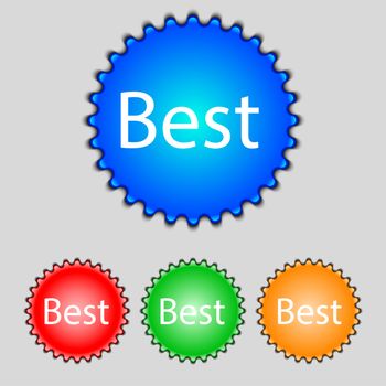 Best seller sign icon. Best-seller award symbol. Set of colored buttons. 