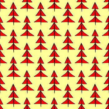 Red Christmas spruce seamless pattern