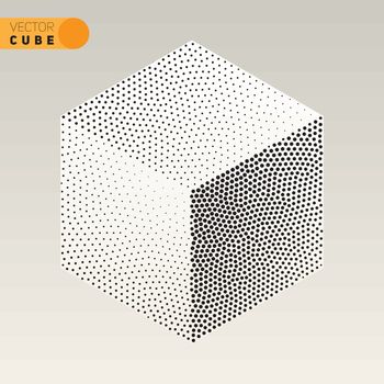 Vector Black and White Dotted Isometric Cube Shape Stippling Halftone Shading