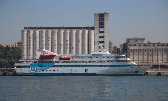 ISTANBUL, TURKEY - SEPTEMBER 05, 2015: Mavi Marmara Cruise Ship in Istanbul Haydarpasa Port. Ship has 1,080 passenger capacity with 4,142 gross tonnage.
