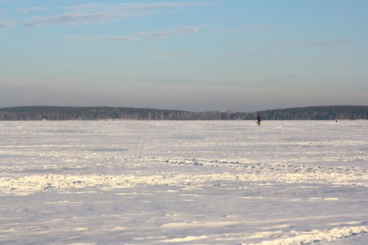 Fishermans on ice for fishing