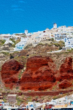 from one  boat in europe greece santorini island house and rocks