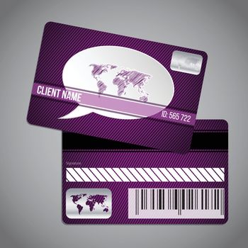 Loyalty card with world map and speech bubble on striped backgro