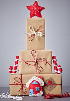Gift boxes handcraft stack, Christmas decorations