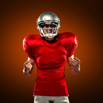 Composite image of irritated american football player in red jersey screaming