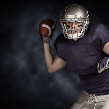 Composite image of american football player in uniform throwing ball